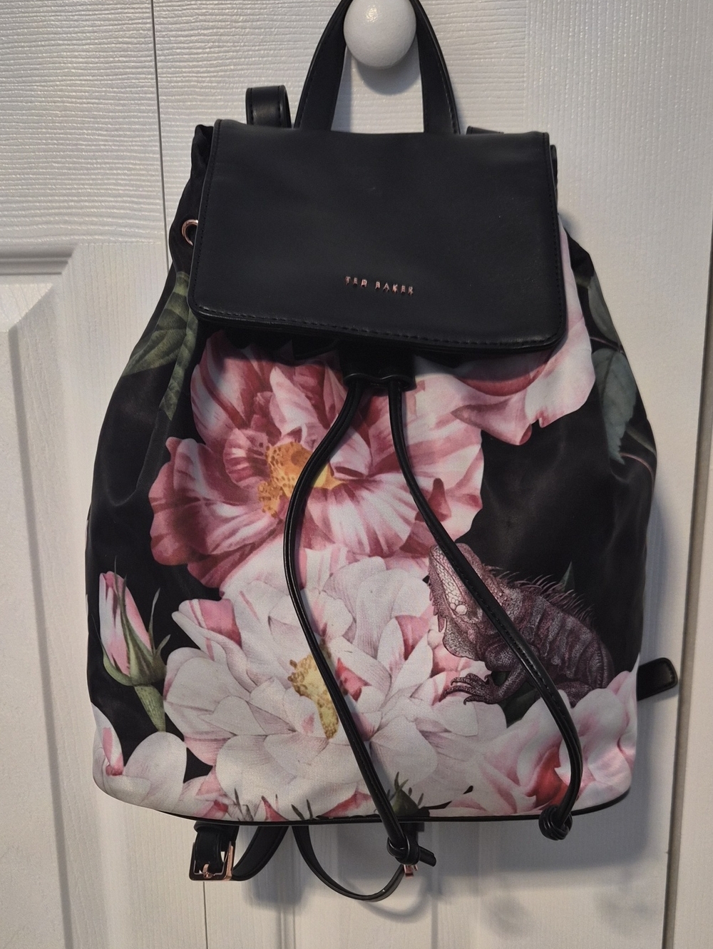 Ted Baker Black & Pink Floral Small Drawstring Backpack